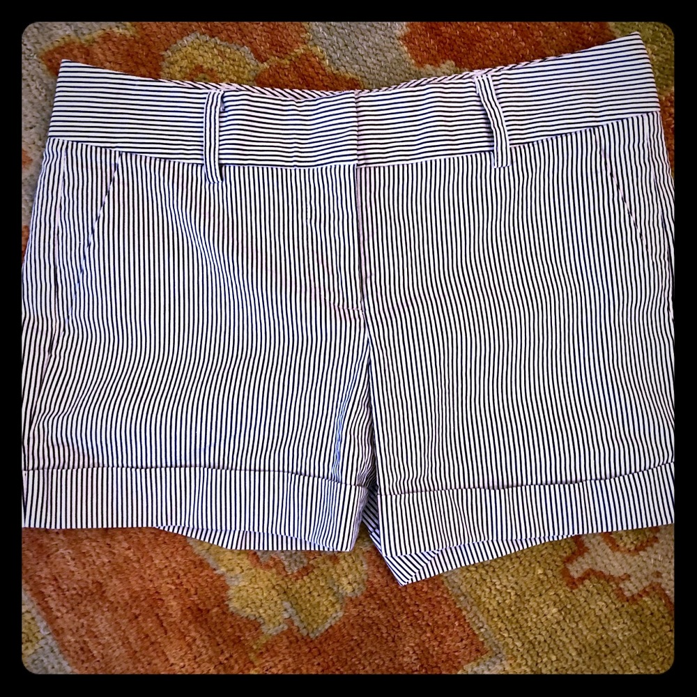 Cremieux blue and white pinstripe cuffed shorts